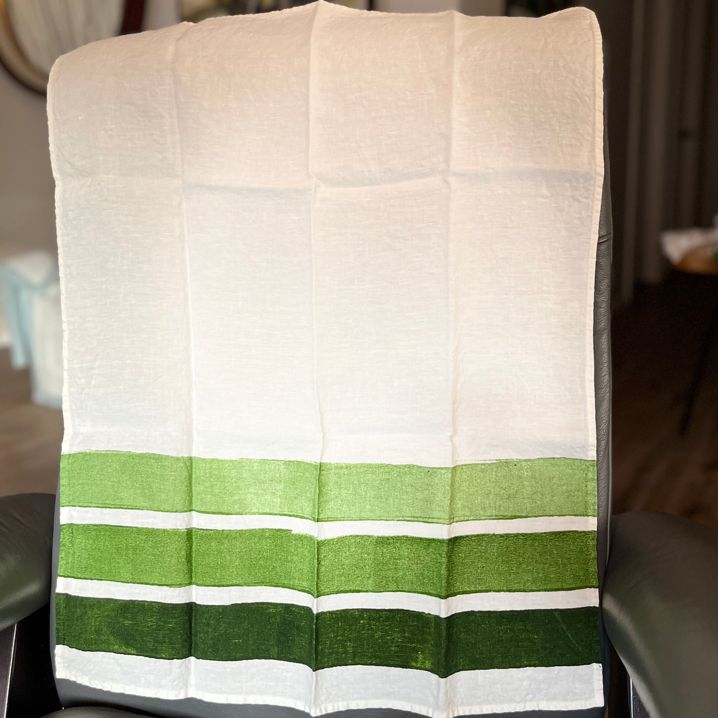 Green Stripe Italian Linen Towel